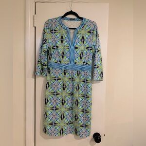 J. McLaughlin Catalina Cloth Geometric Print Shift Dress Colorful Vacation Sz M